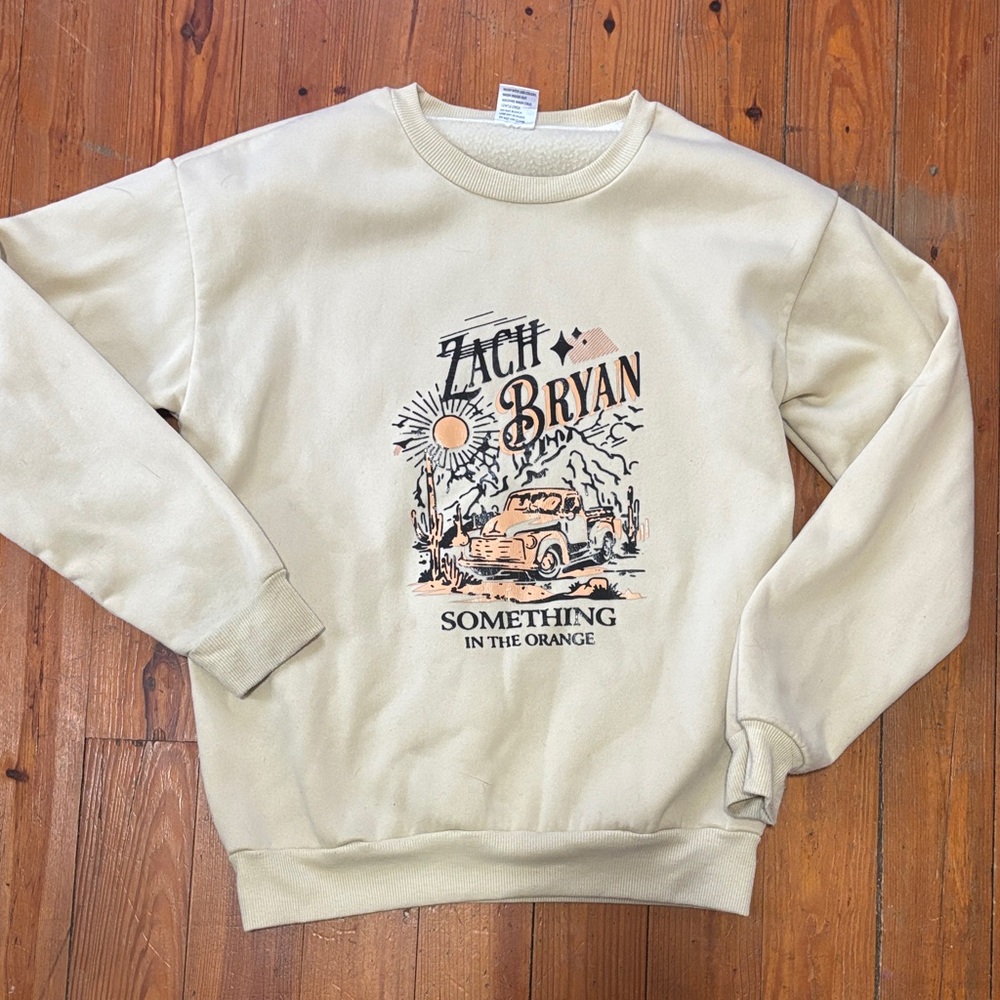 Cream Graphic Crewneck Sweater - Zach Bryan